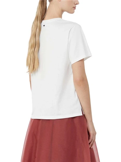 T-SHIRT MANICA CORTA CON SPAMPE FANTASIA DONNA BIANCO