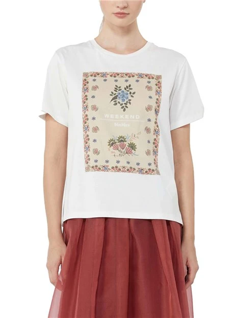 T-SHIRT MANICA CORTA CON STAMPE FANTASIA DONNA BIANCO