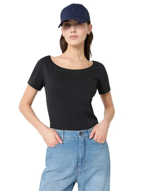 TOP ADERENTE CON SCOLLO A BARCA DONNA NERO