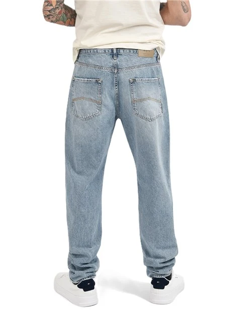 JEANS REGULAR 5 TASCHE CON IMPUNTURE A CONTRASTO UOMO BLU CHIARO