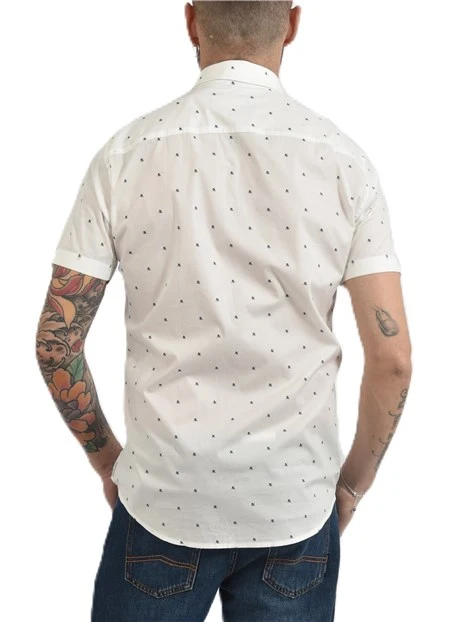 CAMICIA MANICA CORTA CON LOGO A CONTRASTO UOMO BIANCO