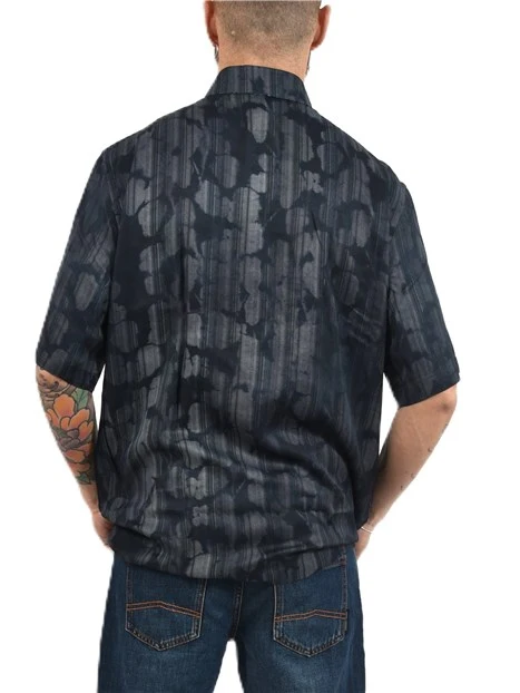 CAMICIA MANICA CORTA MODELLO BOXY CON STAMPA ALL OVER UOMO BLU