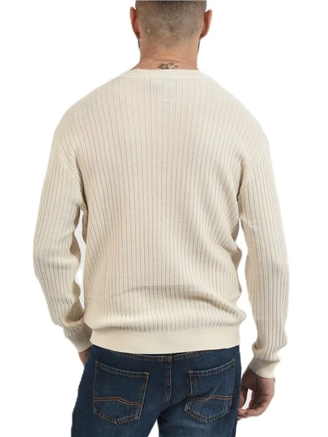 MAGLIA GIROCOLLO IN COTONE CON LAVORAZIONE A COSTINE UOMO BEIGE