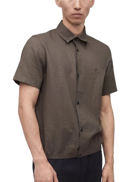 CAMICIA MANICA CORTA CON LOGO RICAMATO UOMO MARRONE