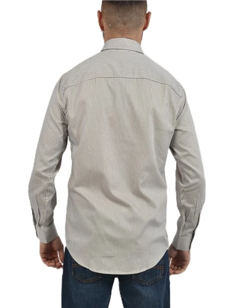 CAMICIA CASUAL IN COTONE A RIGHE CON LOGO RICAMATO UOMO BEIGE
