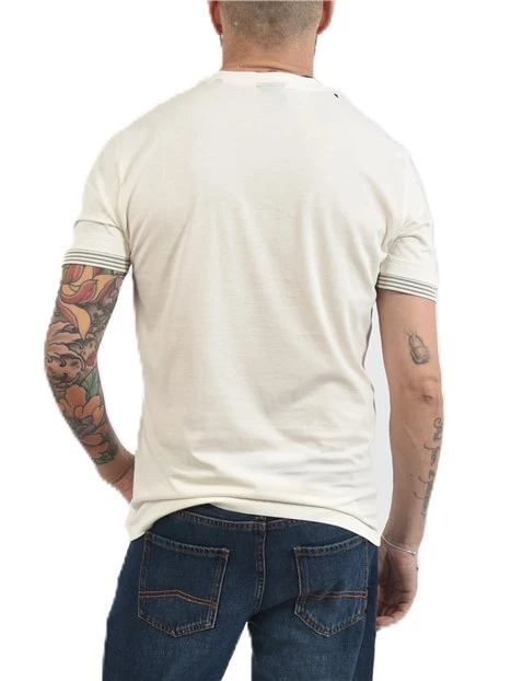 T-SHIRT MANICA CORTA CON DETTAGLIO A RIGHE SULLE MANICHE UOMO BEIGE
