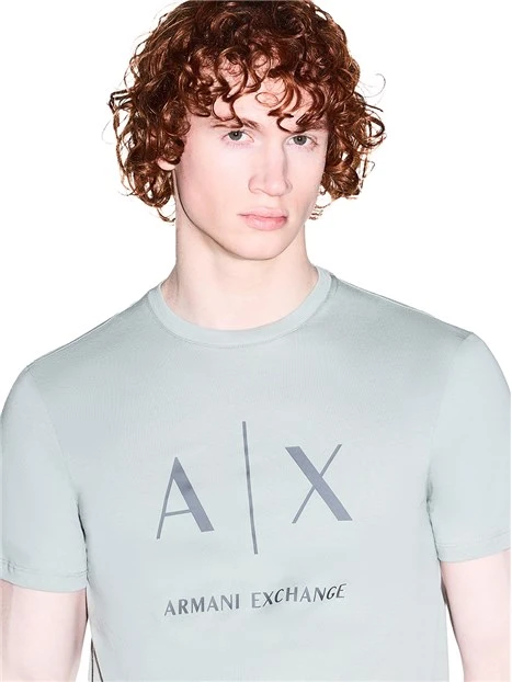 T-SHIRT MANICA CORTA IN COTONE  CON STAMPA LOGO UOMO VERDE CHIARO