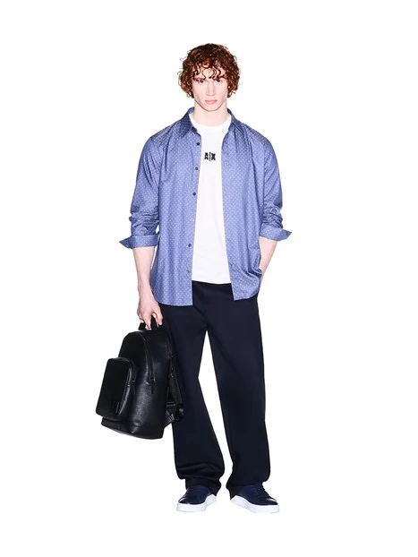 CAMICIA ELEGANTE FANTASIA A POIS UOMO BLU