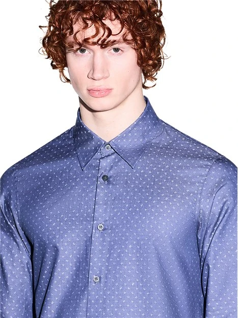 CAMICIA ELEGANTE FANTASIA A POIS UOMO BLU