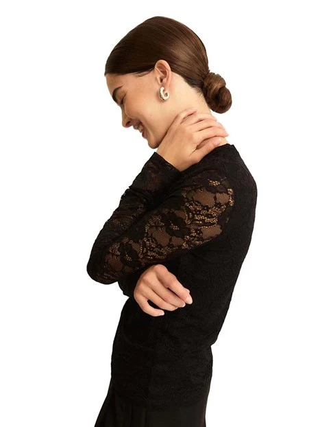 MAGLIA GIROCOLLO IN PIZZO DONNA NERO