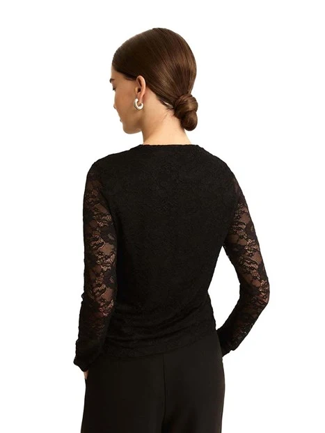 MAGLIA GIROCOLLO IN PIZZO DONNA NERO