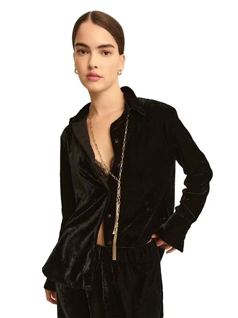 CAMICIA IN VELLUTO MORBIDO DONNA NERO