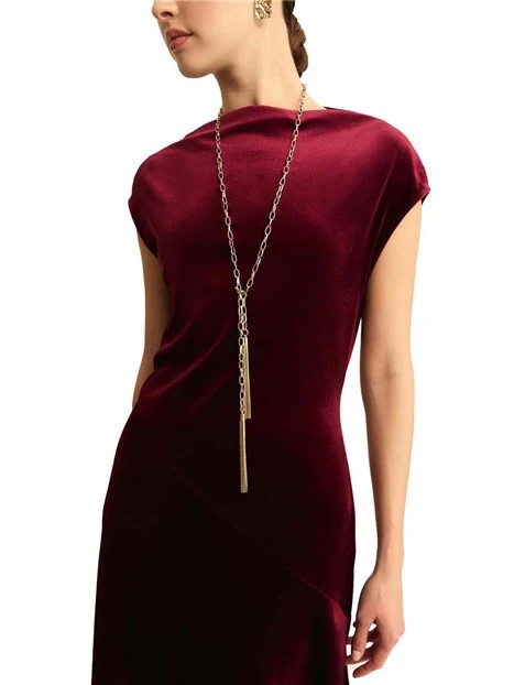 VESTITO LUNGO CON SCOLLO DRITTO IN VELLUTO DONNA BORDEAUX