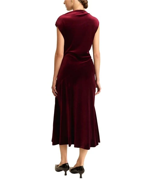 VESTITO LUNGO CON SCOLLO DRITTO IN VELLUTO DONNA BORDEAUX