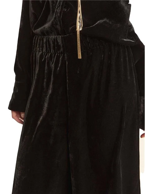 PANTALONI PALAZZO IN VELLUTO MORBIDO CON ELASTICO DONNA NERO