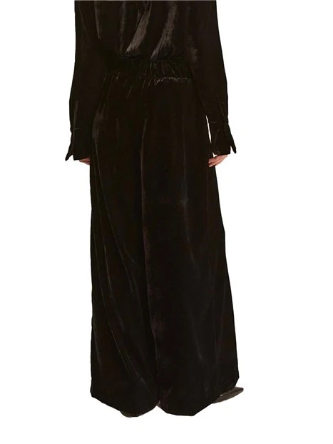 PANTALONI PALAZZO IN VELLUTO MORBIDO CON ELASTICO DONNA NERO