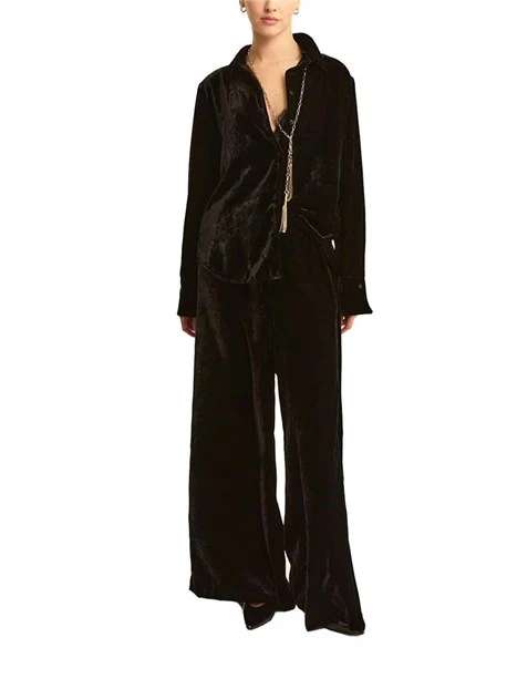 PANTALONI PALAZZO IN VELLUTO MORBIDO CON ELASTICO DONNA NERO