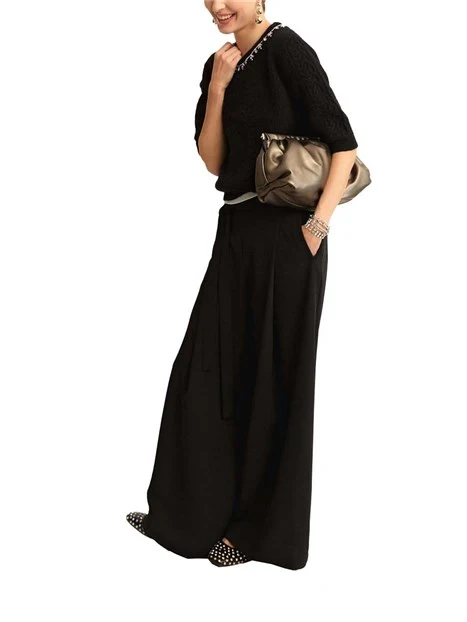 PANTALONI PALAZZO IN CRÊPE FLUIDO DONNA NERO