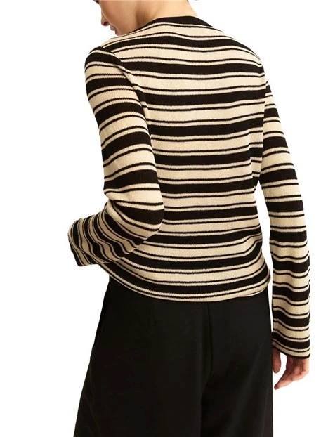 MAGLIA GIROCOLLO IN MISTO VISCOSA FANTASIA A RIGHE DONNA NERO