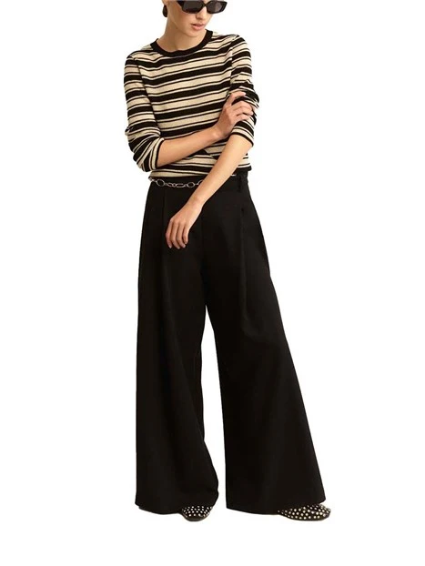 MAGLIA GIROCOLLO IN MISTO VISCOSA FANTASIA A RIGHE DONNA NERO