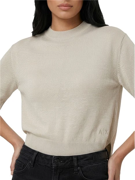 T-SHIRT MANICA CORTA IN MISTO LINO CON SPACCO DONNA BIANCO