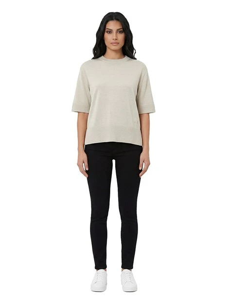 T-SHIRT MANICA CORTA IN MISTO LINO CON SPACCO DONNA