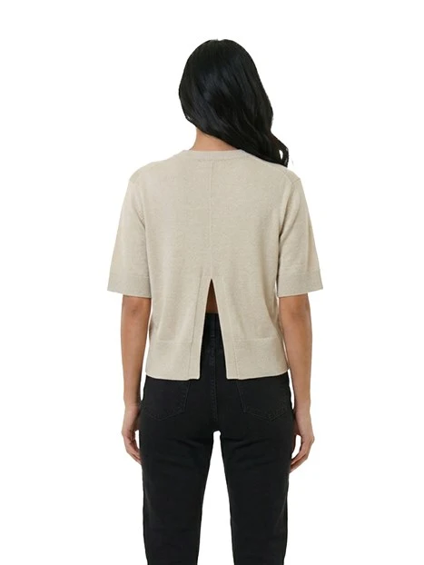 T-SHIRT MANICA CORTA IN MISTO LINO CON SPACCO GRIGIO