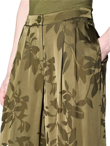 PANTALONI PALAZZO IN VISCOSA CON STAMPA FOLIAGE DONNA VERDE