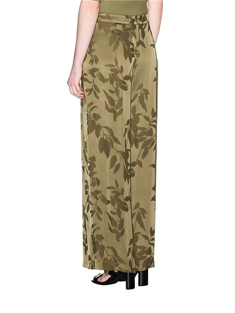 PANTALONI PALAZZO IN VISCOSA CON STAMPA FOLIAGE DONNA VERDE