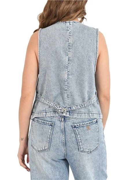 GILET IN DEMIN CON BOTTONI DONNA BLU
