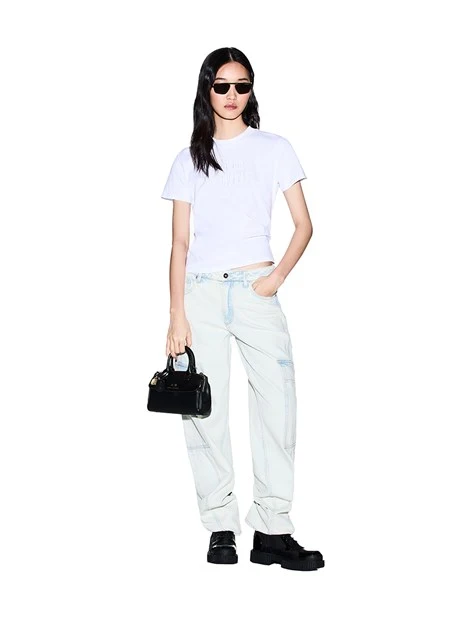 T-SHIRT MANICA CORTA CON STAMPA LOGO A CONTRASTO DONNA BIANCO