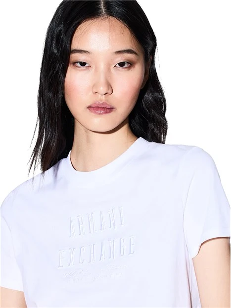 T-SHIRT MANICA CORTA CON STAMPA LOGO A CONTRASTO DONNA BIANCO