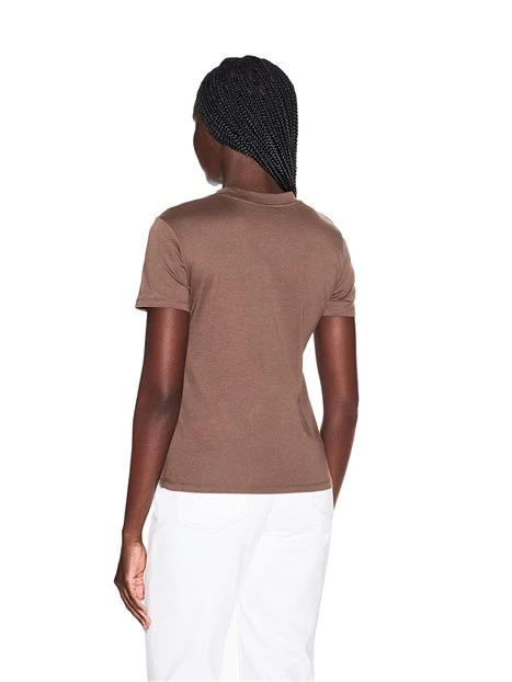 T-SHIRT MANICA CORTA CON STAMPA LOGO A CONTRASTO DONNA MARRONE