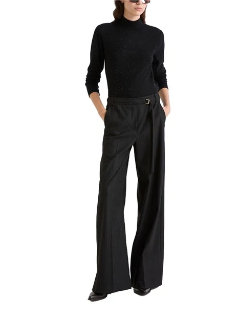PANTALONI PALAZZO IN FLANELLA GESSATO DONNA NERO