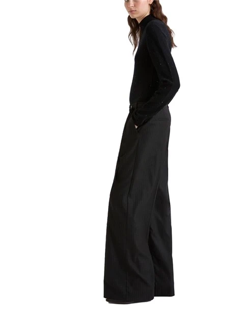 PANTALONI PALAZZO IN FLANELLA GESSATO DONNA NERO