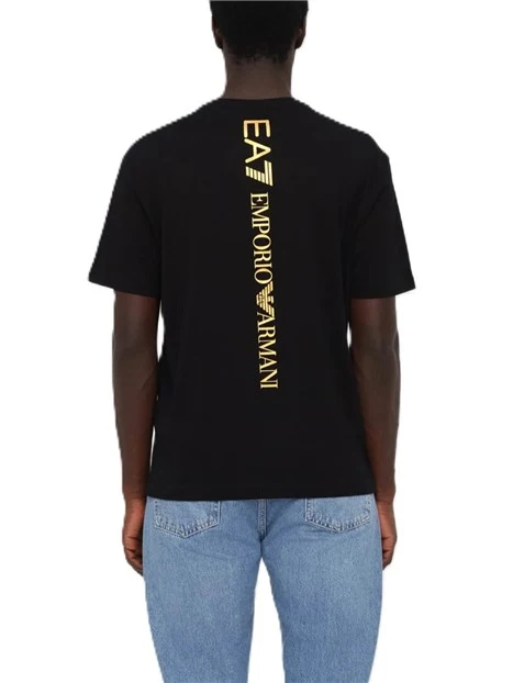 T-SHIRT MANICA CORTA IN JERSEY DI COTONE CON LOGO EA7 UOMO NERO