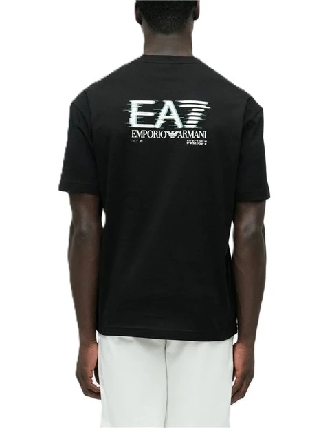 T-SHIRT MANICA CORTA IN JERSEY DI COTONE CON LOGO EA7 A CONTRASTO UOMO NERO
