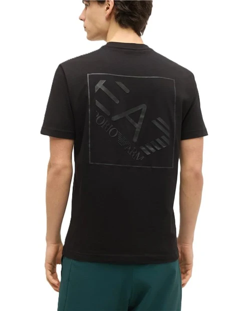 T-SHIRT MANICA CORTA IN COTONE  CON LOGO E MAXI STAMPA SUL RETRO UOMO NERO