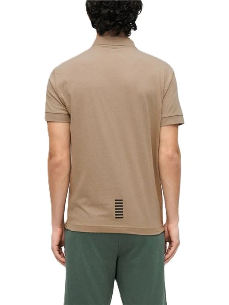 POLO MANICA CORTA IN JERSEY DI COTONE ELASTICIZZATO CON LOGO E DETTAGLIO GRAFICO UOMO BEIGE