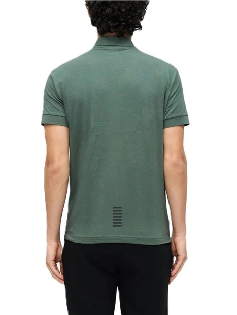 POLO MANICA CORTA IN JERSEY DI COTONE ELASTICIZZATO CON LOGO E DETTAGLIO GRAFICO UOMO  VERDE