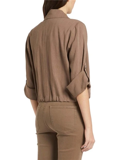 GIACCA CORTA SCOLLO A REVER CON LACCETTO DONNA MARRONE