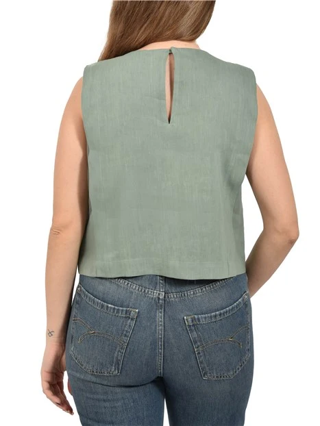 TOP IN LINO E VISCOSA STRETCH CON BOTTONI LATERALI DONNA VERDE