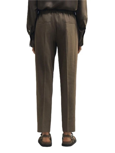 PANTALONI A SIGARETTA IN MISTO LINO CON INSERTO ELASTICIZZATO DONNA MARRONE