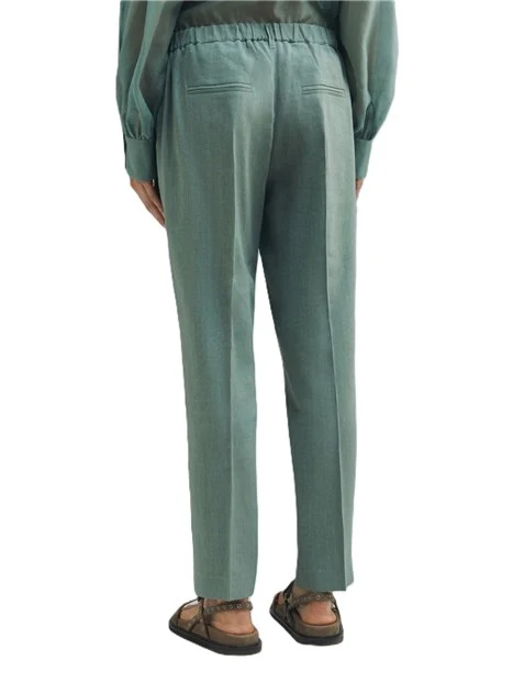 PANTALONI A SIGARETTA IN MISTO LINO CON INSERTO ELASTICIZZATO DONNA VERDE