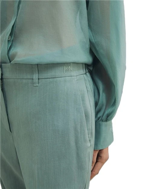PANTALONI A SIGARETTA IN MISTO LINO CON INSERTO ELASTICIZZATO DONNA VERDE
