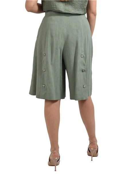 SHORTS IN MISTO LINO CON TASCHE E SPACCHI SOVRAPPOSTI DONNA VERDE