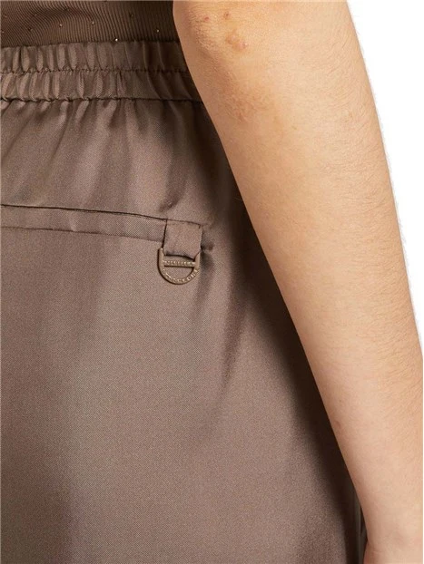 PANTALONI PALAZZO IN TWILL SI PURA SETA DONNA MARRONE