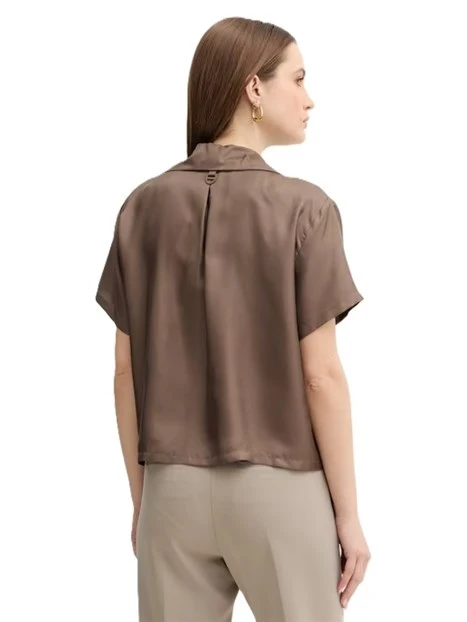 CAMICIA MANICA CORTA IN SETA DONNA MARRONE