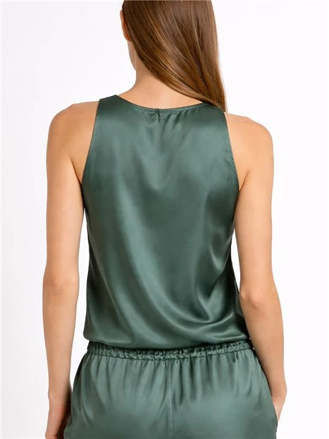 TOP SMANICATO CON SCOLLO ROTONDO E CHIUSURA CON BOTTONE DONNA VERDE
