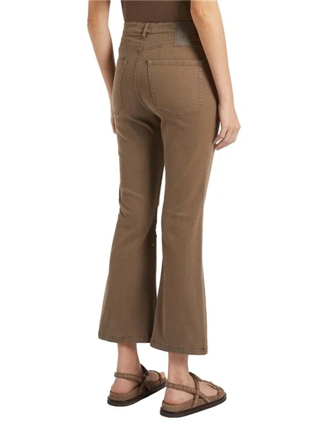 PANTALONE CROPPED IN MISTO COTONE STRETCH E 5 TASCHE DONNA MARRONE